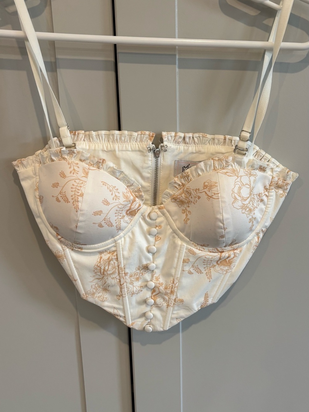 Oh Polly Ivory Floral Bustier with Beige Print